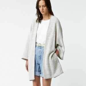 Oak + Fort kimono style open cardigan, light grey